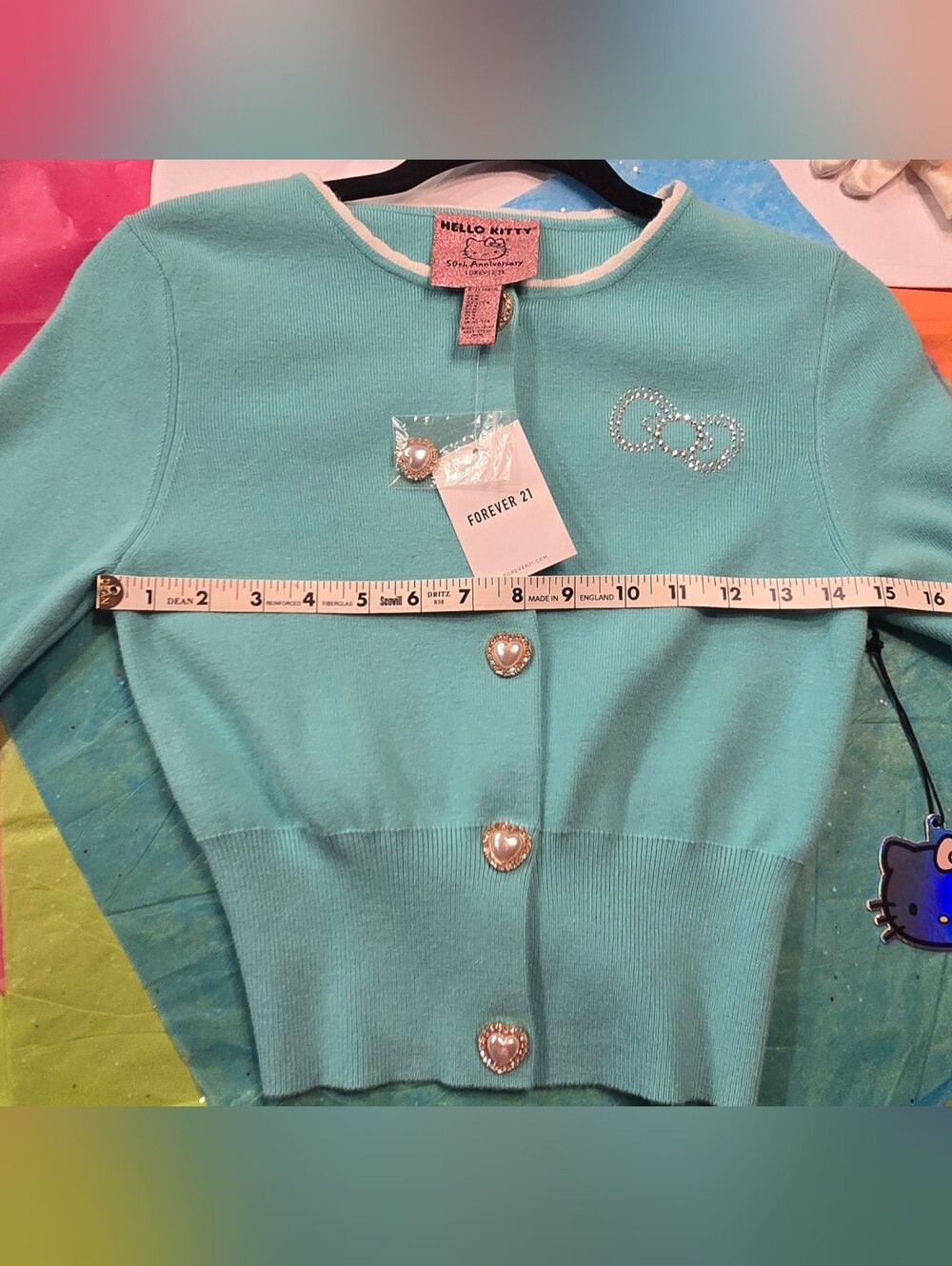 Forever 21 X Hello Kitty Blue With Rhinestones Cropped Cardigan W Tags. Medium